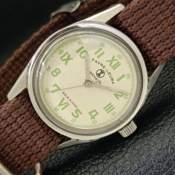 Vintage 1970 Favre Leuba Manual Mens Silver Watch W/Nato Strap - Picture 1 of 7